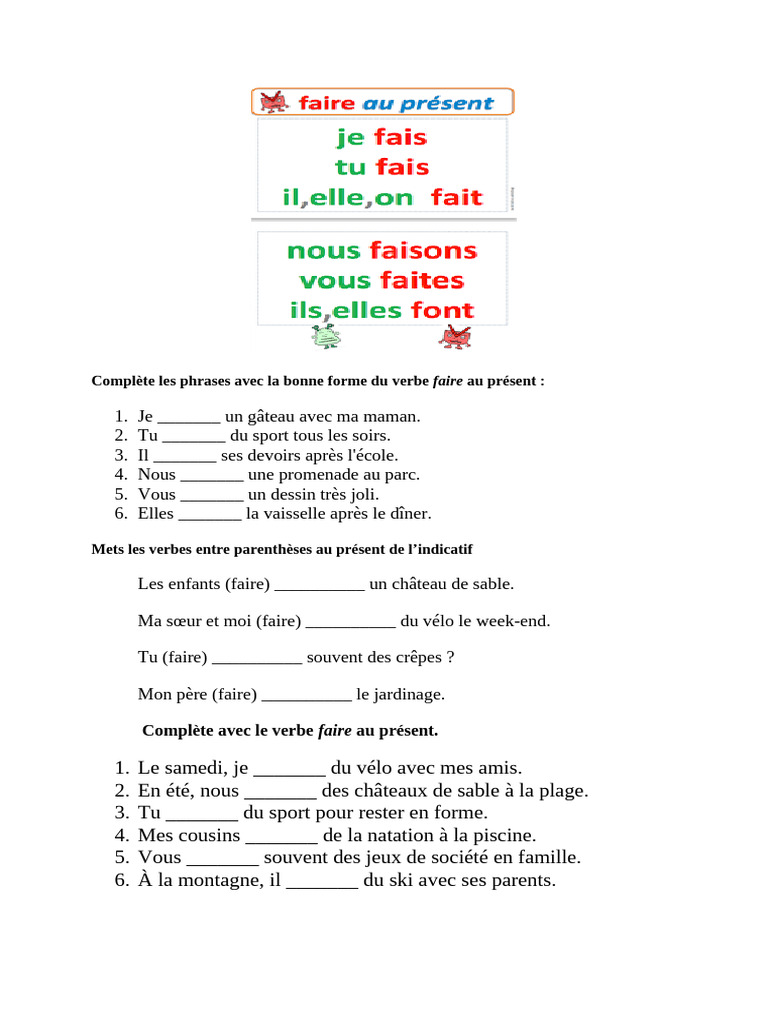 Exercices de conjugaison du verbe faire | PDF