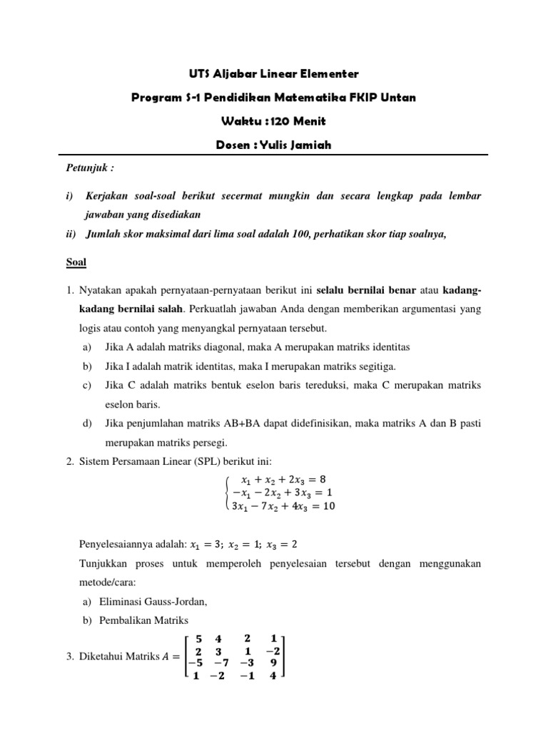 Uts Aljabar Linear Elementer
