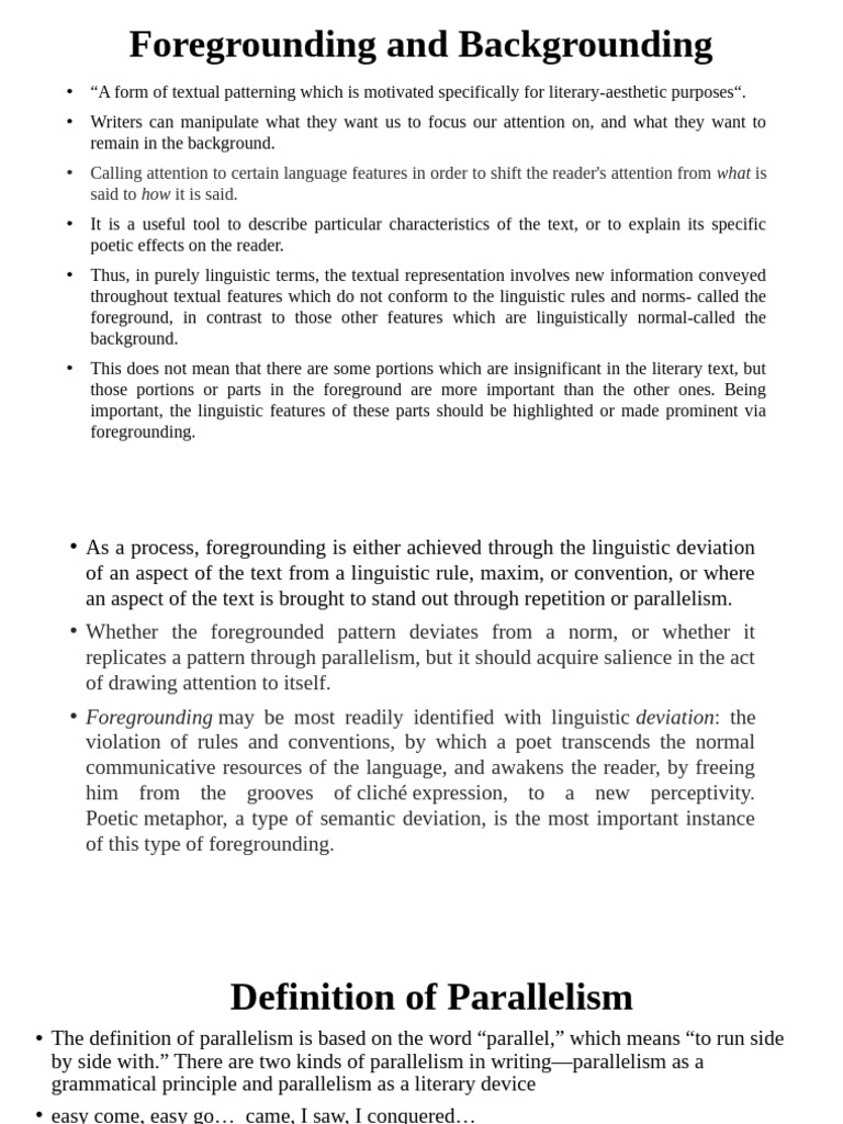 Understanding Foregrounding and Parallelism | PDF | Linguistics | Grammar