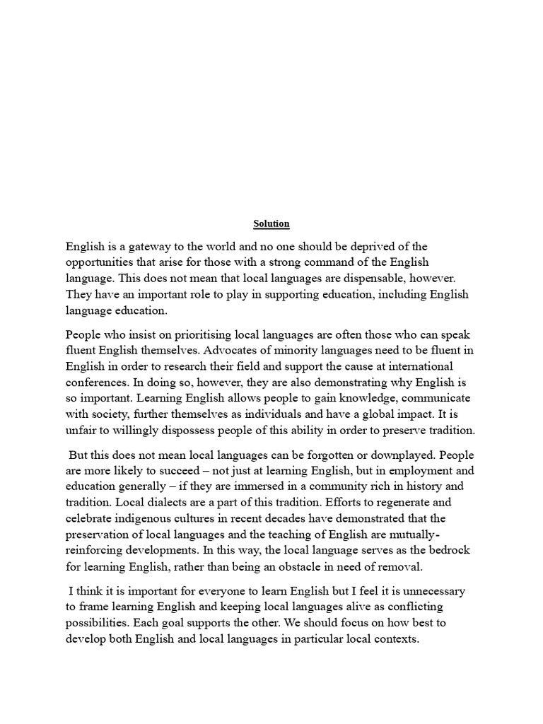 Importance of English vs. Local Languages | PDF | English Language ...