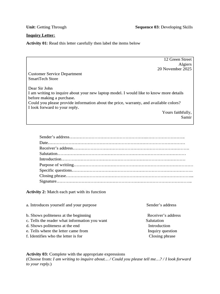 Inquiry Letter | PDF