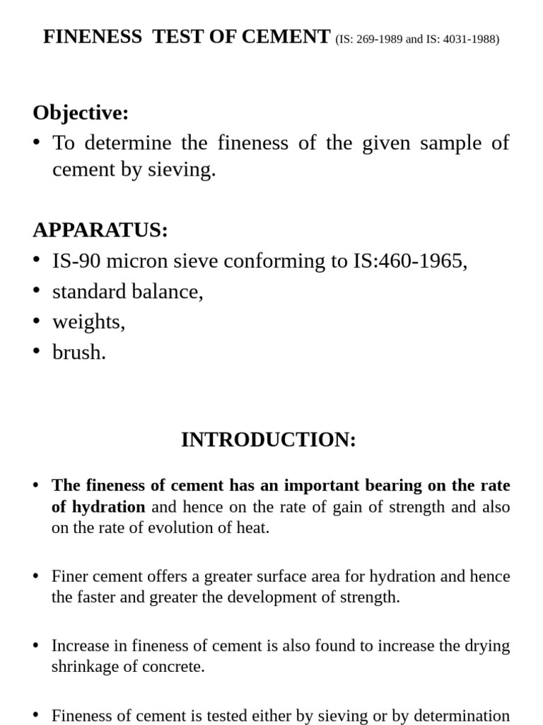 Cement Fineness and Consistency Tests | PDF | Cement