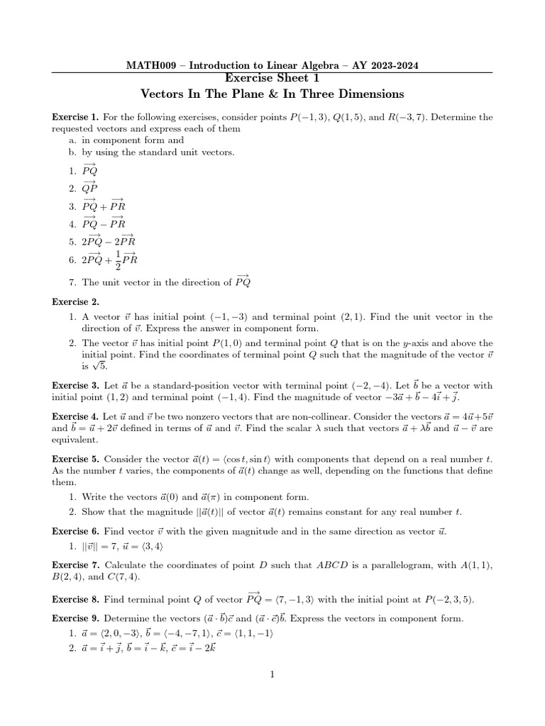 Linear Algebra Exercises: Vectors & Geometry | PDF | Vector Space ...