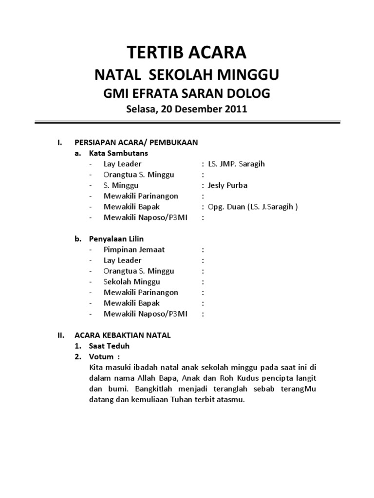 Liturgi Ibadah Natal Anak Sekolah Minggu Gki Di Papua ...