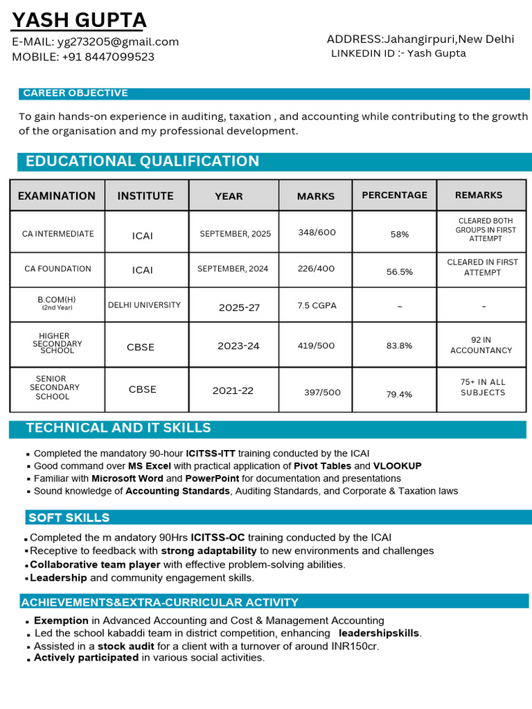 Yash Gupta Resume | PDF | Audit | Accounting
