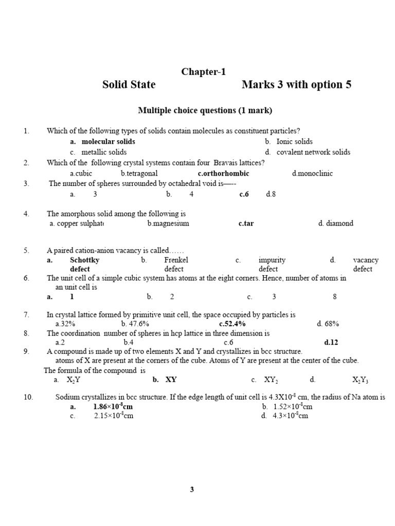 Solid State and Solutions MCQs Guide | PDF | Crystal Structure ...