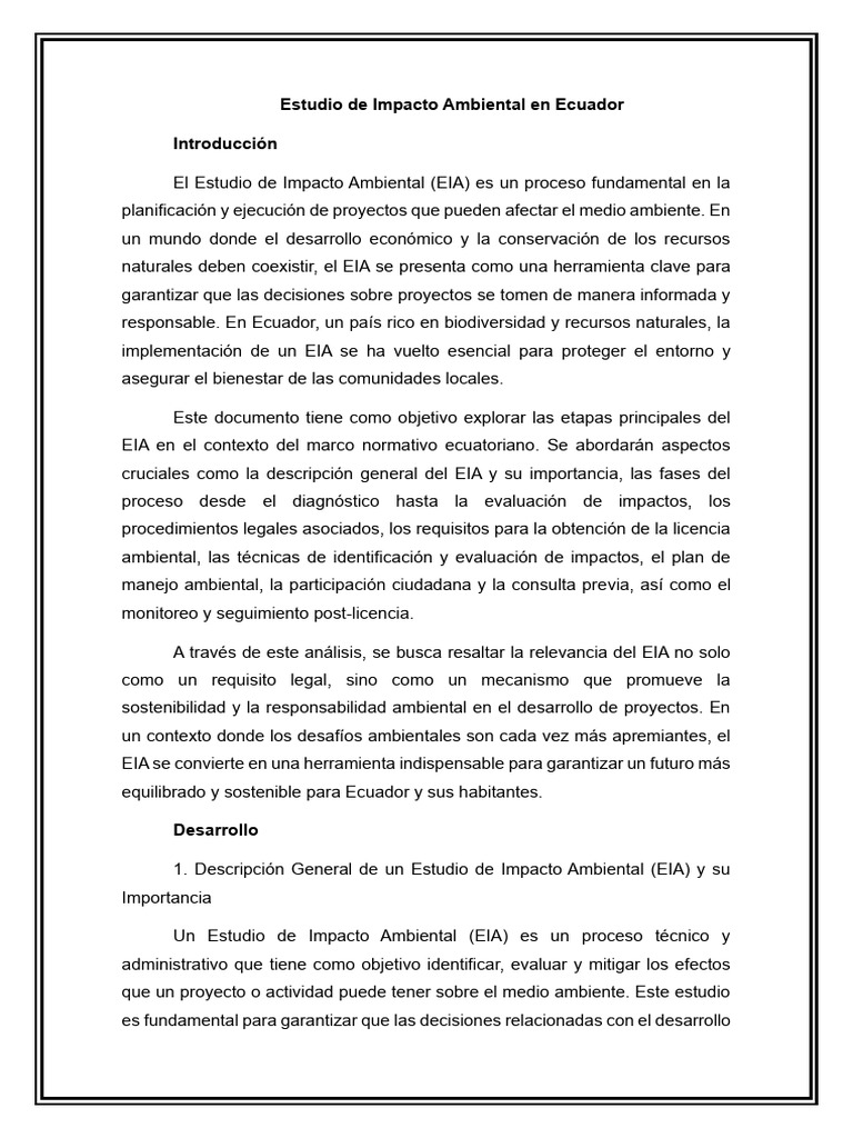 Estudio de Impacto Ambiental en Ecuador | PDF | Evaluación de impacto ...