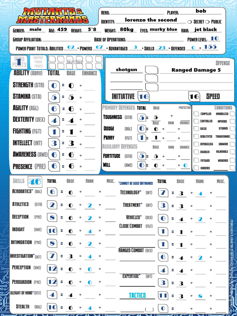 (M&M 3rd) Firesage's AutoCalc Character Sheet | PDF