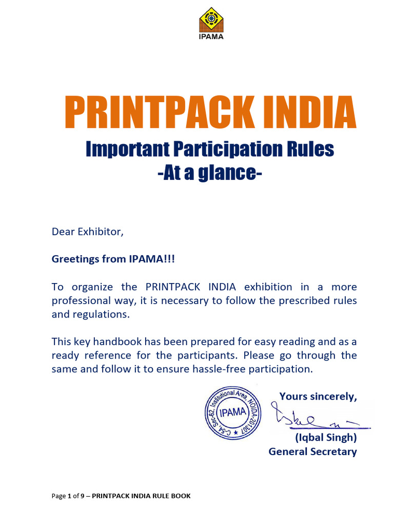 PRINTPACK INDIA Exhibitor Rules Guide | PDF | Payments