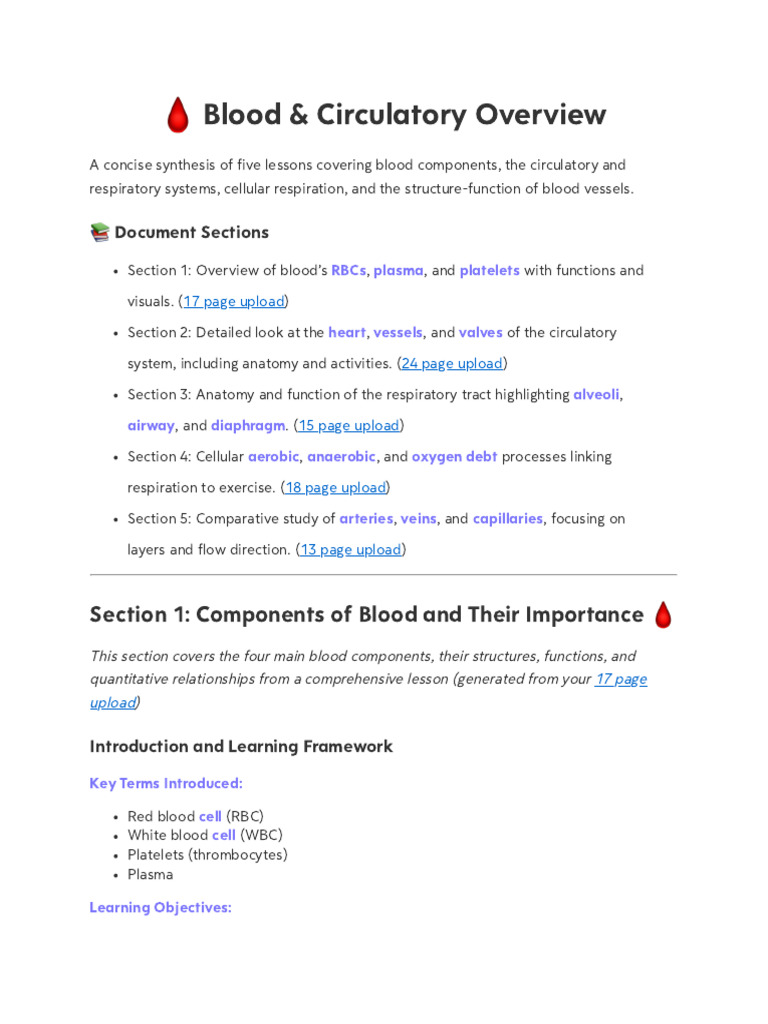 Blood and Circulatory System Overview | PDF | Blood | Circulatory System