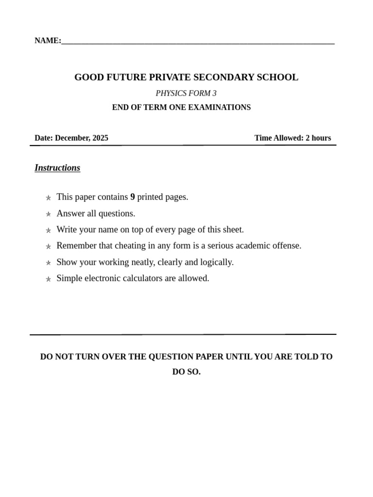 Physics Form 3 End of Term Exam Guide | PDF | Temperature | Matter