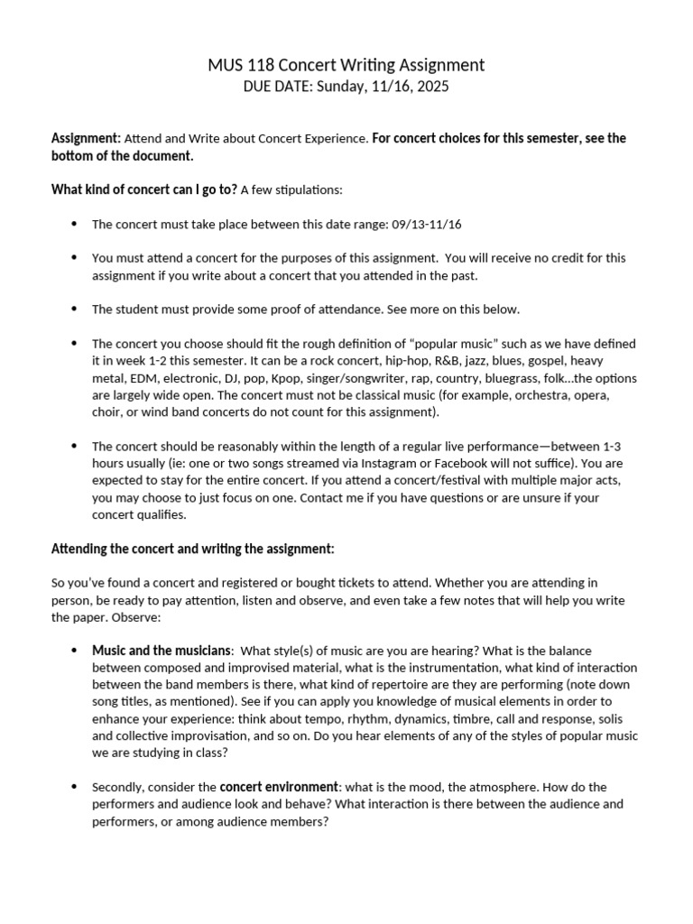 Concert Writing Assignment Guidelines | PDF | Concert | Entertainment