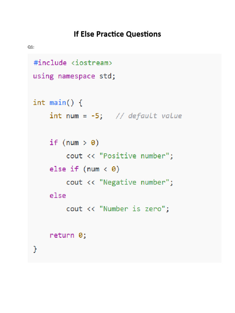 If Else Practice Questions | PDF