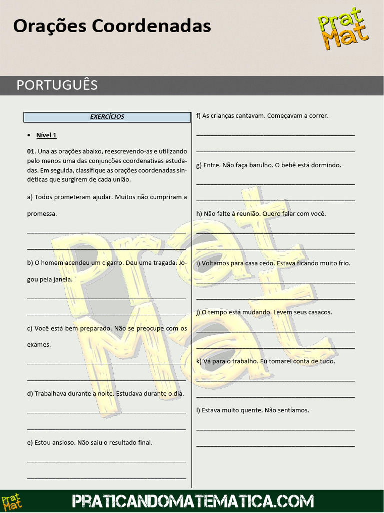 Exercícios sobre Orações Coordenadas | PDF