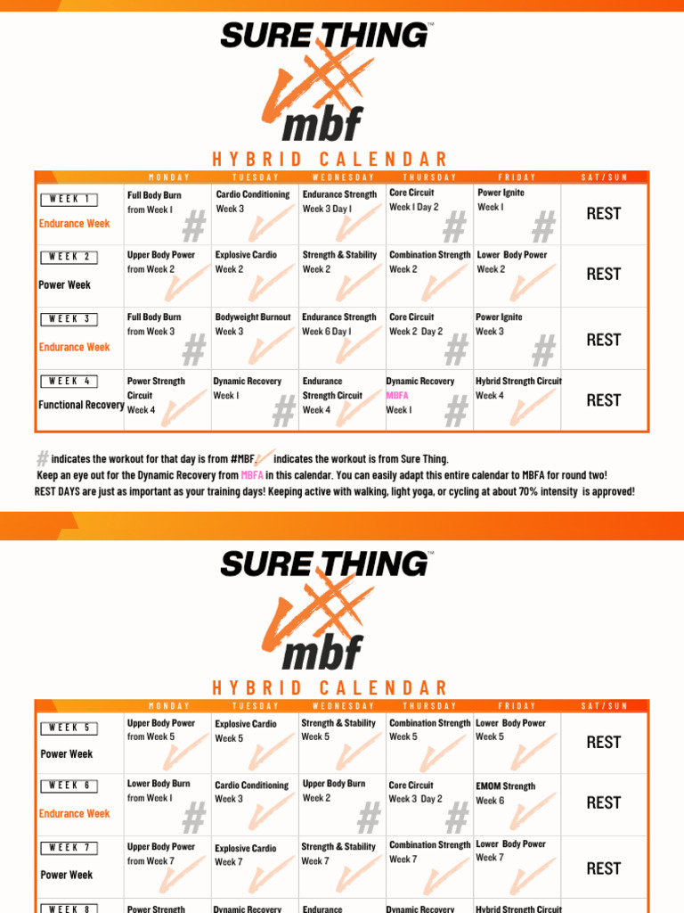 8-Week Hybrid Workout Calendar | PDF | Physical Fitness | Physical Exercise