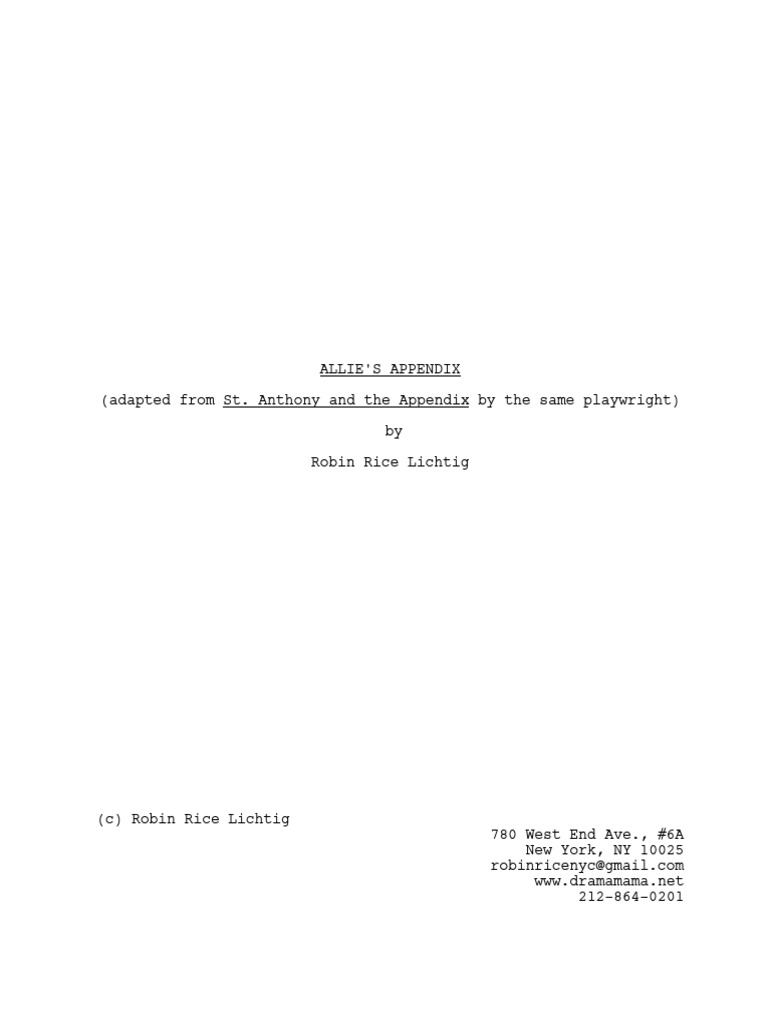 Allie's Appendix (50-60 Min.) -- Robin Rice | PDF