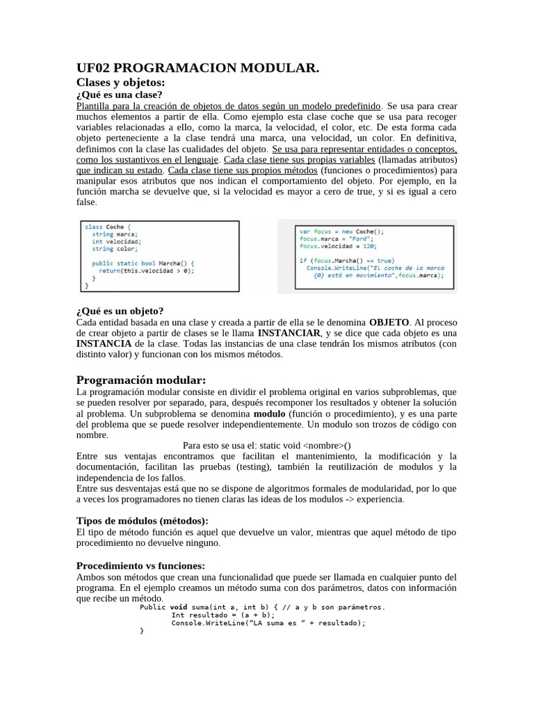 Programación Modular y Clases en C# | PDF | Objeto (informática ...
