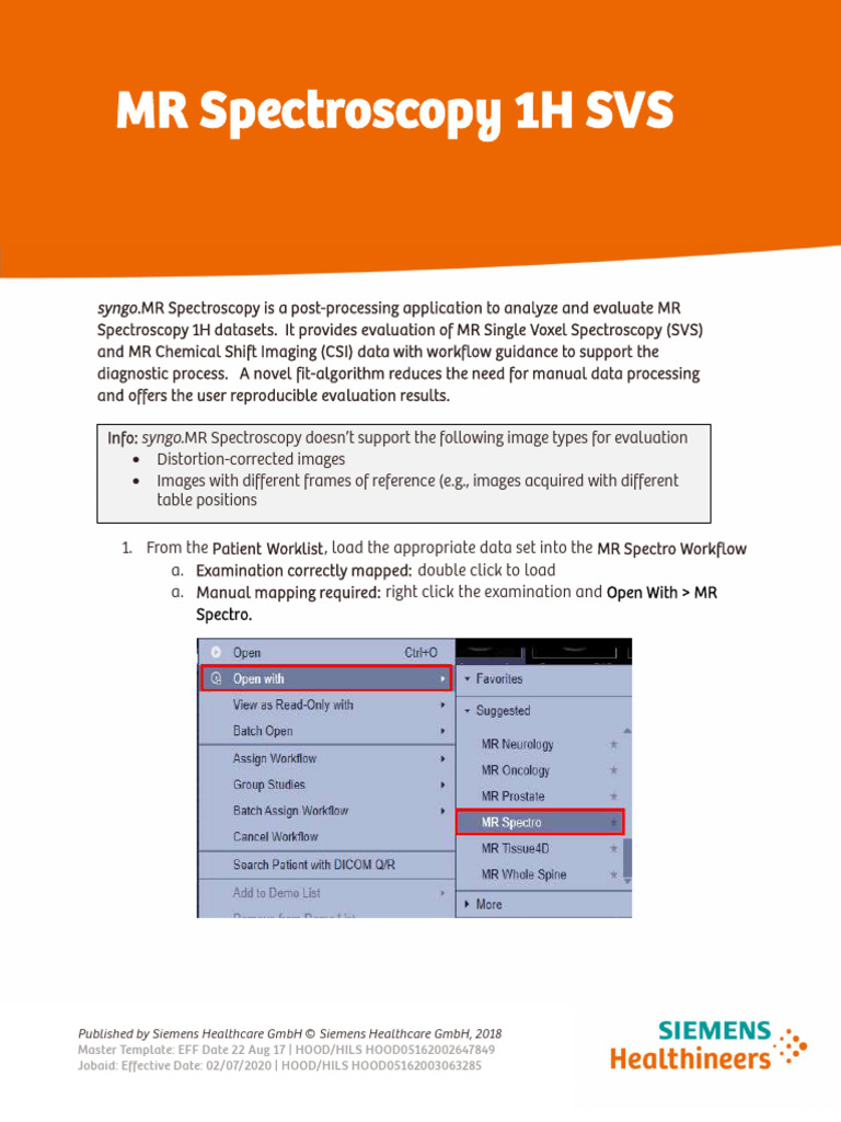 MR Spectroscopy 1H SVS Job Aid Guide | PDF | Computing | Information ...