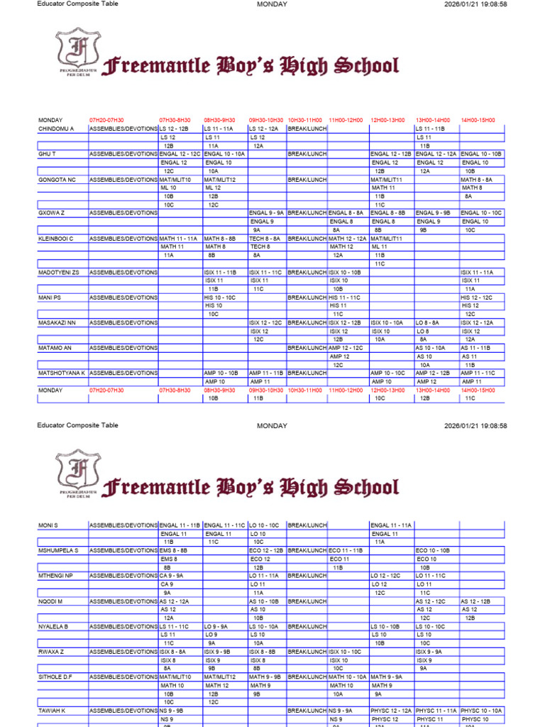 Educator Schedule for January 2026 | PDF