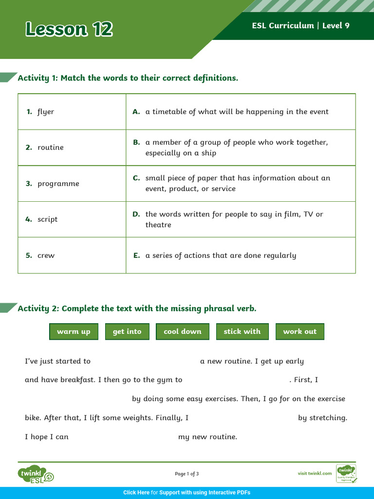 Level 9 - Lesson 12 Interactive Worksheet | PDF | English As A Second ...