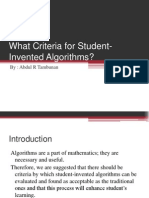 What Criteria For Student-Invented Algorithms by Abdul Tambunan