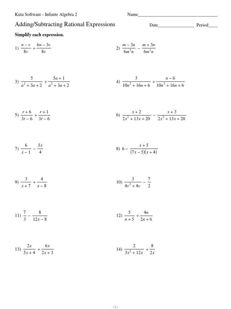Adding and Subtracting Rational Expressions | PDF | Numbers ...