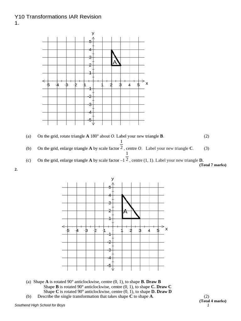 Y10 Geometry Transformations Revision Guide | PDF
