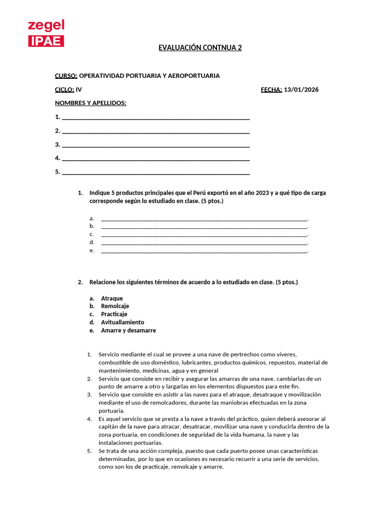 Evaluación de Operatividad Portuaria 2026 | PDF