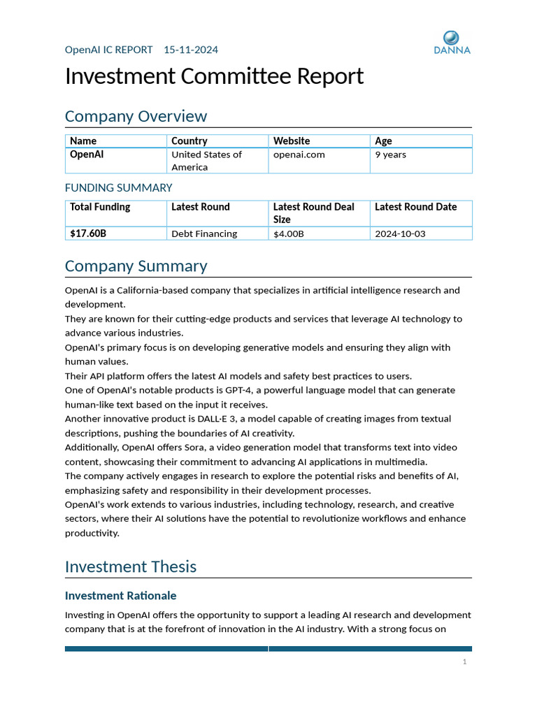 OpenAI Investment Committee Report 2024 | PDF | Artificial Intelligence ...