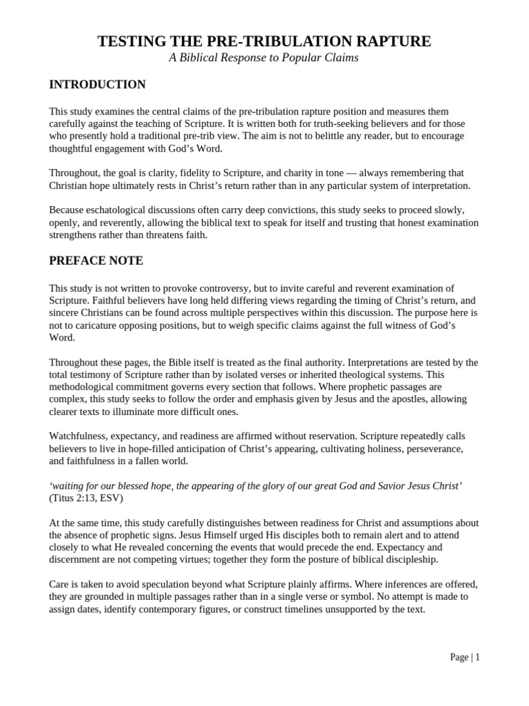 Examining Pre-Tribulation Rapture Claims | PDF | Jesus | Great Tribulation