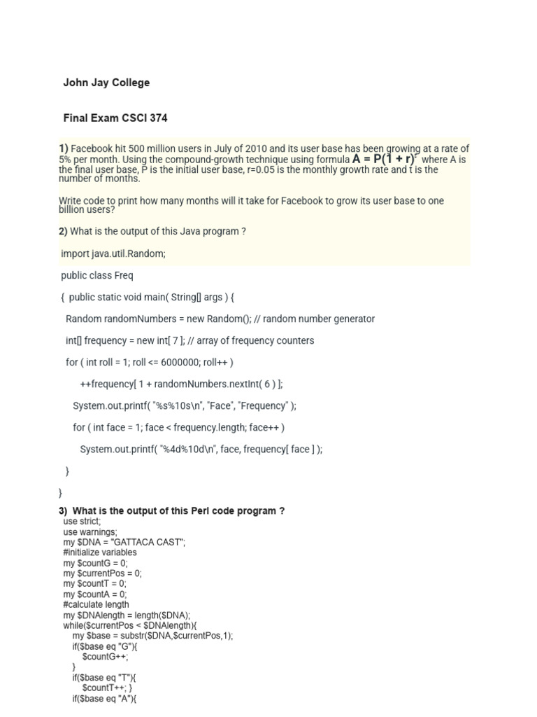 CSCI 374 Final Exam Questions | PDF | Object Oriented Programming ...