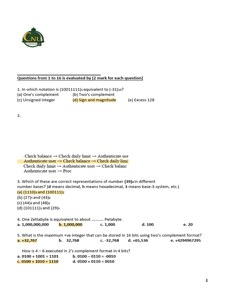AI Course CS111 Sample Questions | PDF | Integer (Computer Science ...
