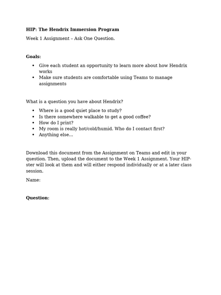 Week 1 Assignment -- Ask One Question | PDF