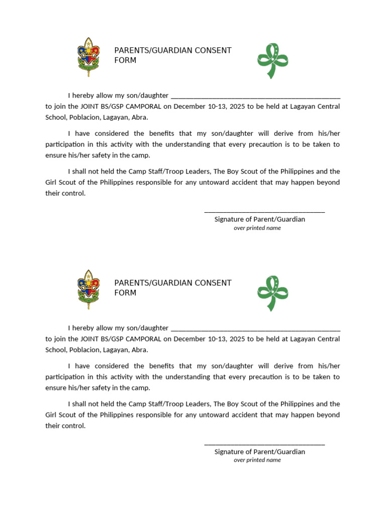 Parent Consent for Camporal 2025 | PDF