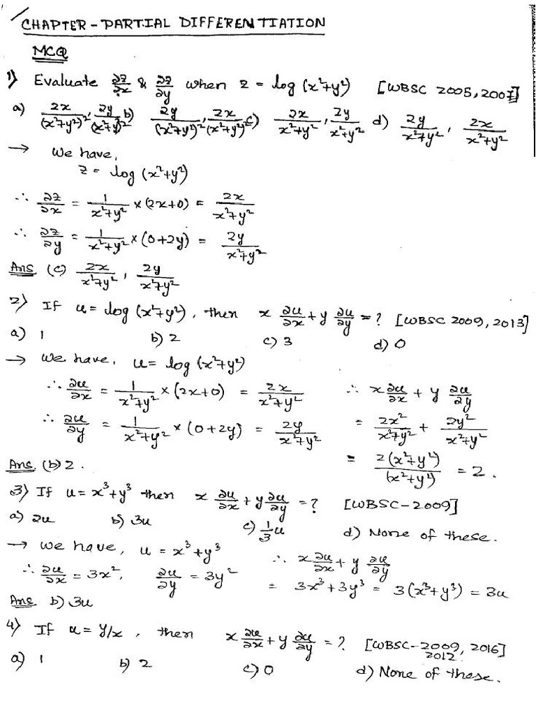 Partial Differentiation MCQ | PDF