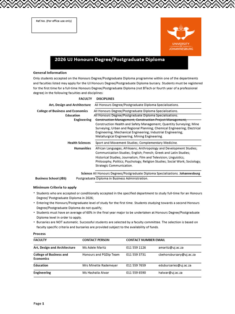 UJ 2026 Honours Bursary Application Guide | PDF | Postgraduate ...