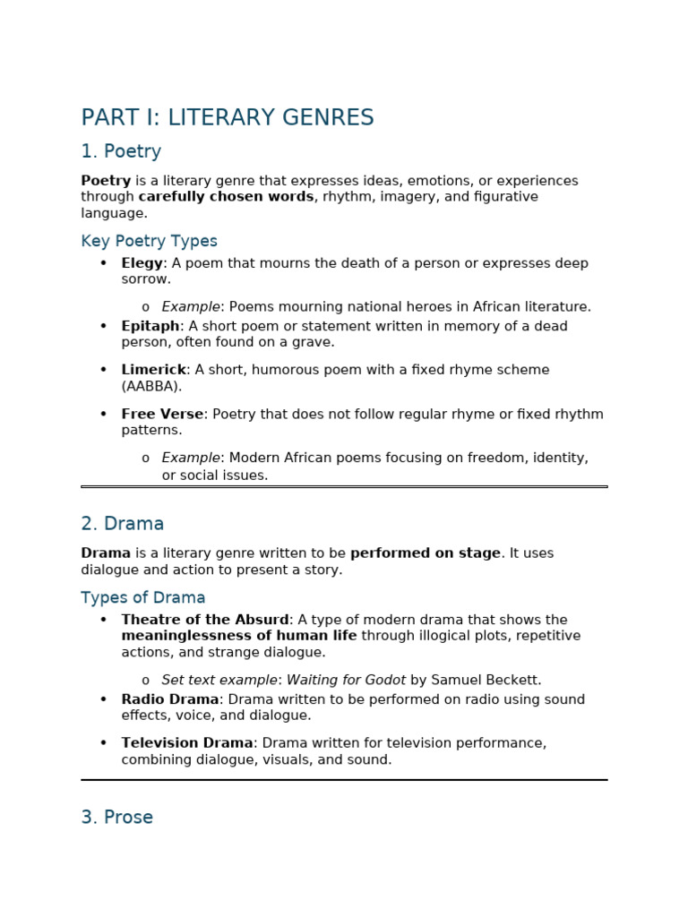 Literary Genres and Elements Explained | PDF | Poetry | Metre (Poetry)