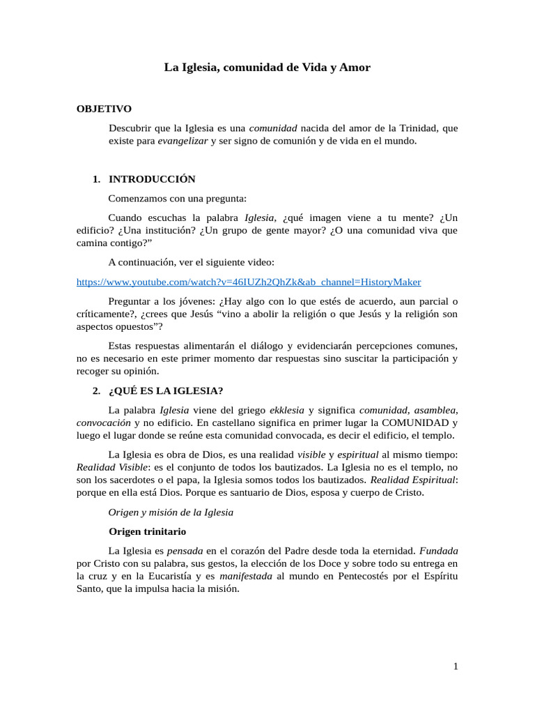 La Iglesia: Comunidad de Amor y Vida | PDF | Iglesia cristiana | eucaristía