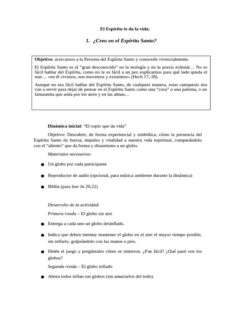 Tema 01 El Espíritu Te Da La Vida - Creo en El Espíritu Santo | PDF ...