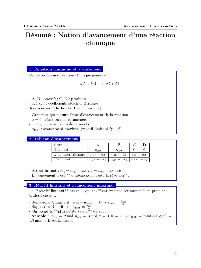 Avancement et Vitesse des Réactions Chimiques | PDF | Ph | Chimie