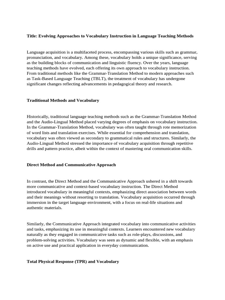 Vocabulary Instruction in Language Teaching | PDF | Vocabulary ...