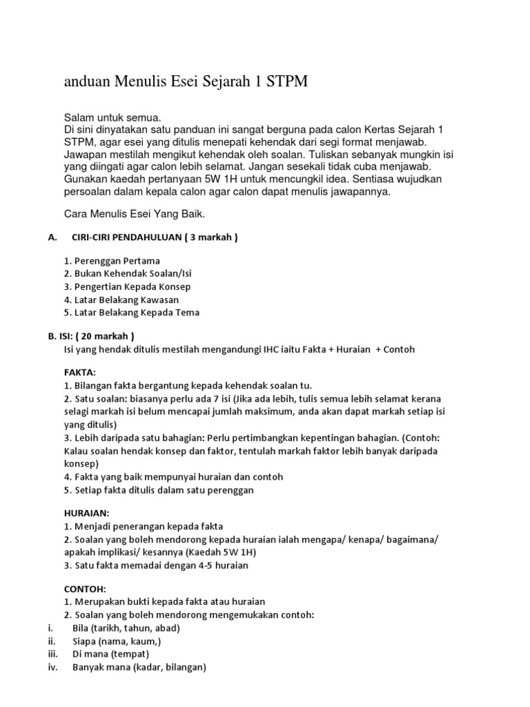 Anduan Menulis Esei Sejarah 1 Stpm Pdf