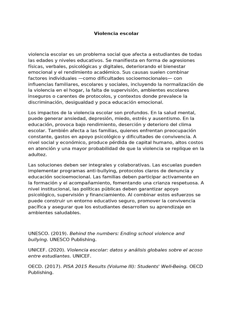 La Violencia Escolar Es Un Problema Social Que Afecta a Estu | PDF