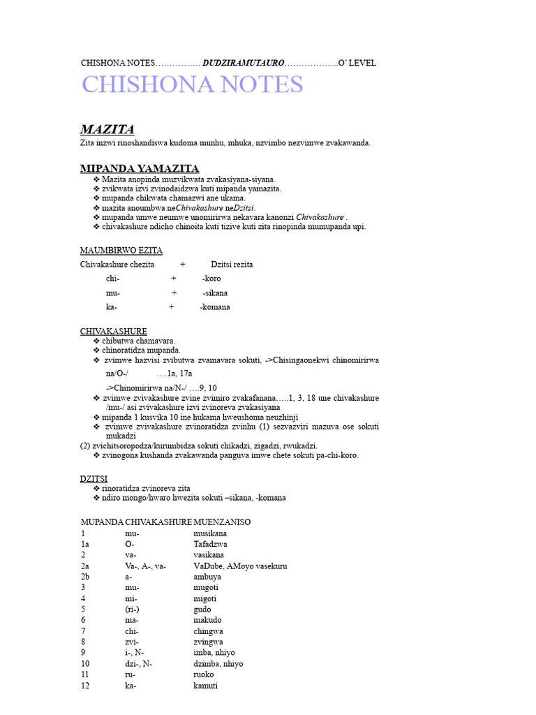 Chishona O'Level Notes on Names | PDF