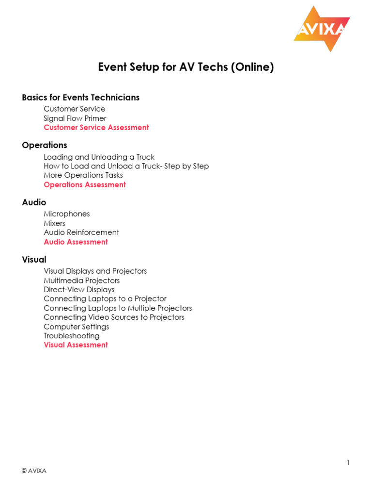 Event Setup for Av Techs (Online) Course Outline Avixa | PDF