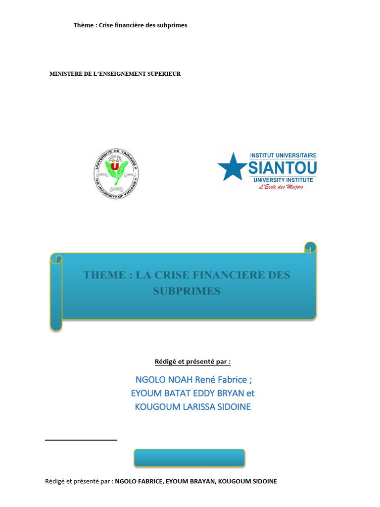 Crise financière des subprimes expliquée | PDF | Crise des subprimes ...