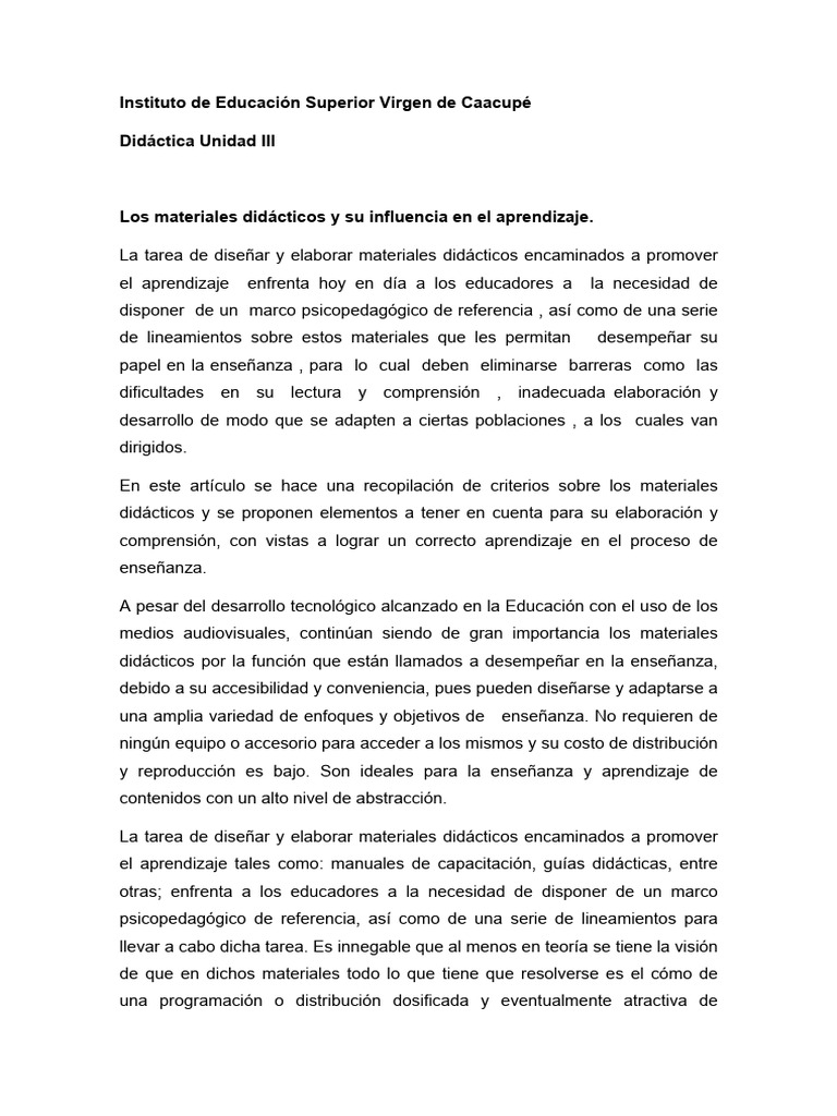 Materiales Didácticos y Aprendizaje Efectivo | PDF | Aprendizaje ...