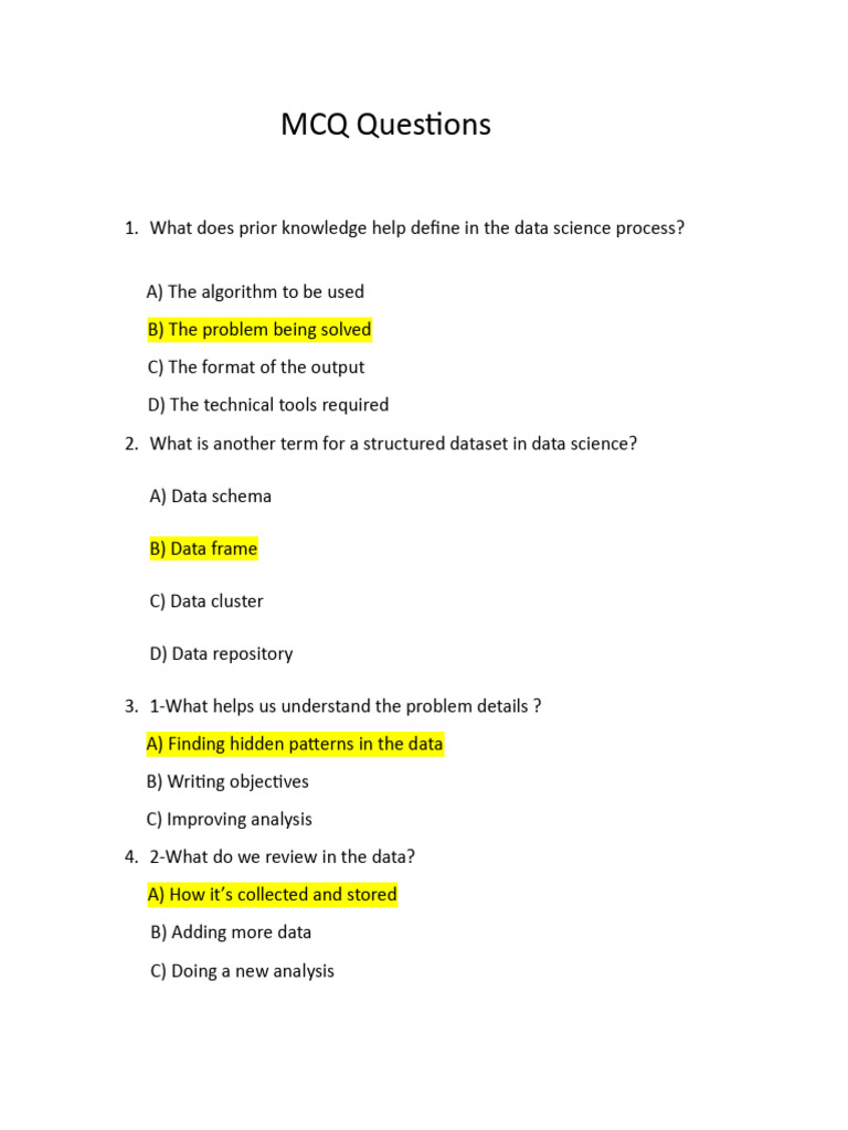 Data Science MCQ Questions and Answers | PDF | Data | Data Science