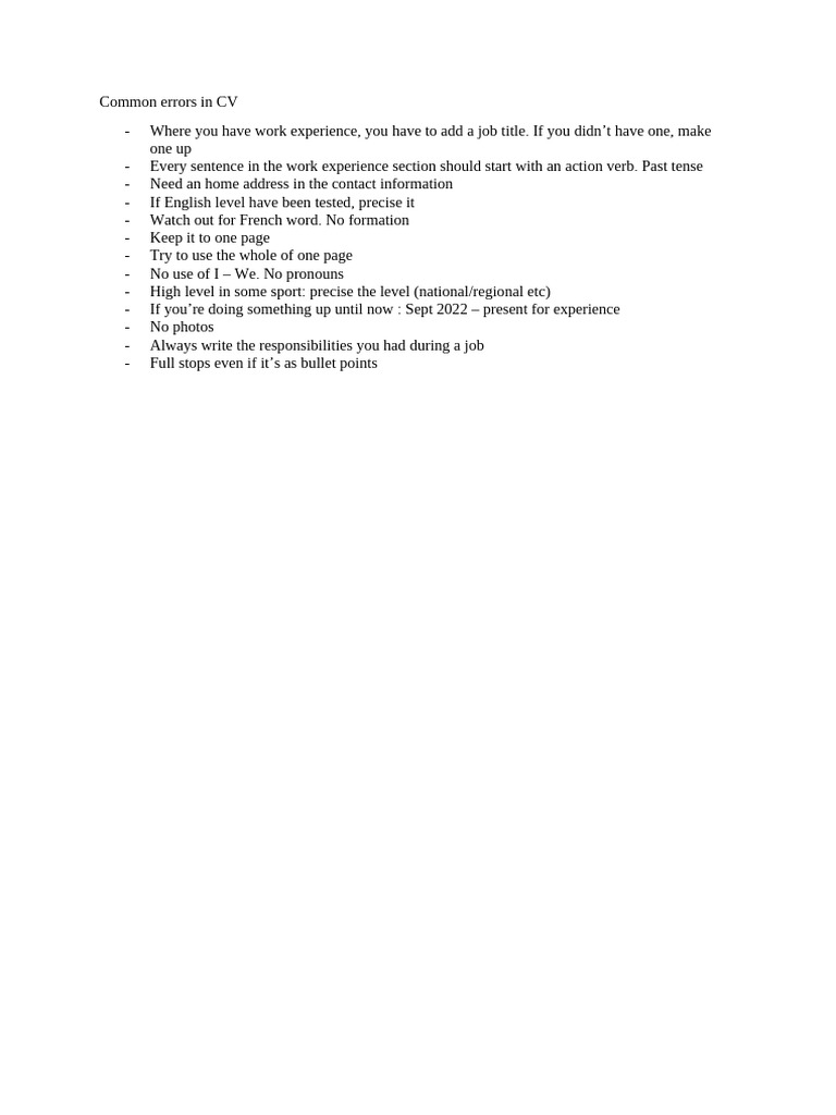 Common CV Mistakes to Avoid | PDF
