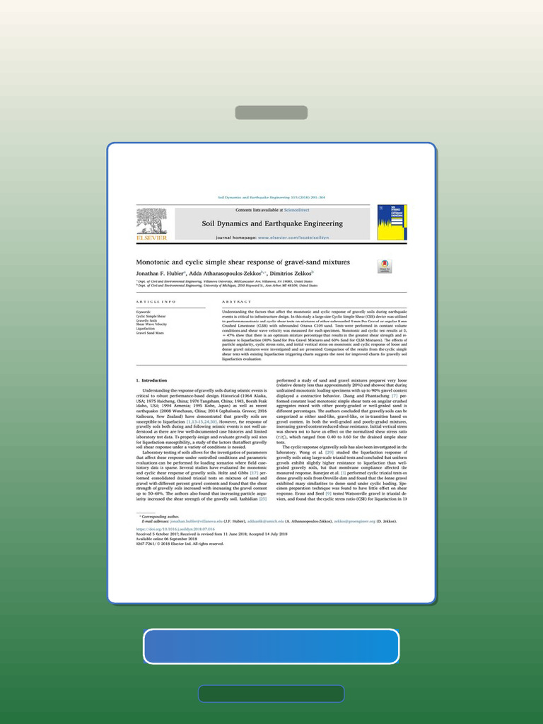 Monotonic and Cyclic Simple Shear Response of Gravelsand Mixtures ...